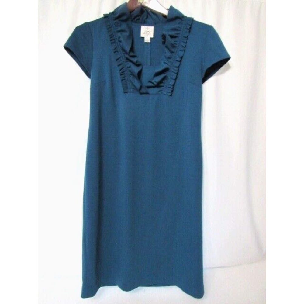Suzi Chin for Maggy Boutique Teal Blue Ruffle Collar Dress size 2